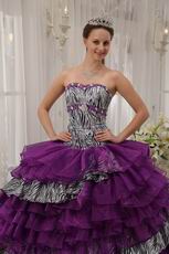 Purple And Zebra Quinceanera Dress With Layers Ruffled Skirt