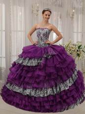 Purple And Zebra Quinceanera Dress With Layers Ruffled Skirt