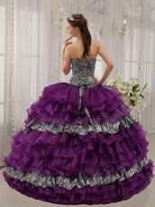 Purple And Zebra Quinceanera Dress With Layers Ruffled Skirt