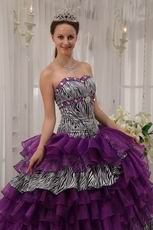 Purple And Zebra Quinceanera Dress With Layers Ruffled Skirt