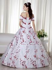 Short Sleeves White Quinceanera Dress With Wine Red Leaves