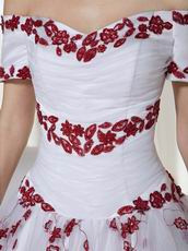 Short Sleeves White Quinceanera Dress With Wine Red Leaves