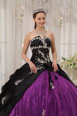 Appliqued Strapless Black and Purple Quince Dress For Young Girl