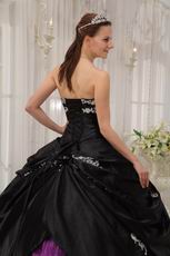 Appliqued Strapless Black and Purple Quince Dress For Young Girl