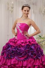 2014 Strapless Fuchsia Quince Dress Skirt With Rolled Flowers