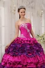 2014 Strapless Fuchsia Quince Dress Skirt With Rolled Flowers