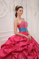 Strapless Appliqued Rose Pink Quinceanera Gown With Beading