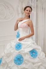 Single One Shoulder Ivory Quince Dress With Aqua Blue