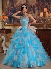 Aqua And White Ruffles Ombre Quinceanera Dress By Designer