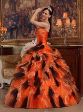 Orange and Black Ruffles Skirt Sweet 16th Girls Ball Gown