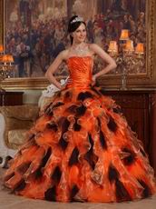 Orange and Black Ruffles Skirt Sweet 16th Girls Ball Gown