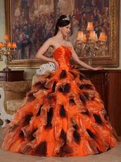 Orange and Black Ruffles Skirt Sweet 16th Girls Ball Gown