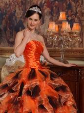 Orange and Black Ruffles Skirt Sweet 16th Girls Ball Gown