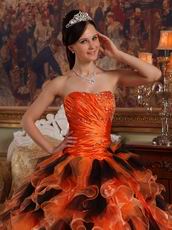 Orange and Black Ruffles Skirt Sweet 16th Girls Ball Gown