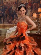 Orange and Black Ruffles Skirt Sweet 16th Girls Ball Gown