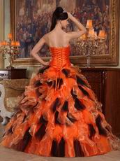 Orange and Black Ruffles Skirt Sweet 16th Girls Ball Gown