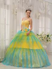 Colorful Bright Yellow And Aqua Sweet 16 Birthday Ball Gown