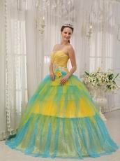 Colorful Bright Yellow And Aqua Sweet 16 Birthday Ball Gown