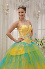 Colorful Bright Yellow And Aqua Sweet 16 Birthday Ball Gown