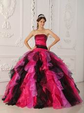 Fuchsia And Black Ruffled Skirt Custom Made Quinceanera Dress