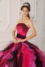 Fuchsia And Black Ruffled Skirt Custom Made Quinceanera Dress