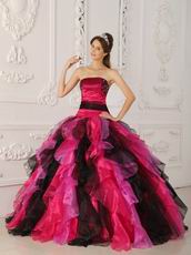 Fuchsia And Black Ruffled Skirt Custom Made Quinceanera Dress