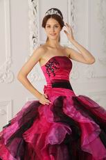Fuchsia And Black Ruffled Skirt Custom Made Quinceanera Dress