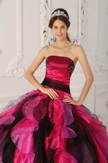 Fuchsia And Black Ruffled Skirt Custom Made Quinceanera Dress