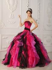 Fuchsia And Black Ruffled Skirt Custom Made Quinceanera Dress