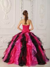 Fuchsia And Black Ruffled Skirt Custom Made Quinceanera Dress