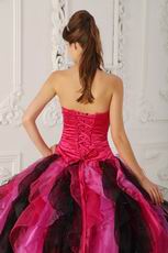 Fuchsia And Black Ruffled Skirt Custom Made Quinceanera Dress