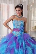 Aqua And Purple Puffy Quinceanera Dress With Detachable Belt