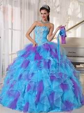 Aqua And Purple Puffy Quinceanera Dress With Detachable Belt