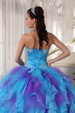 Aqua And Purple Puffy Quinceanera Dress With Detachable Belt