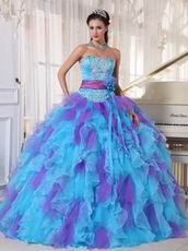 Aqua And Purple Puffy Quinceanera Dress With Detachable Belt