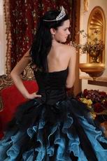 Aqua And Black Ruffled Skirt Designer Quince Dress For Winter