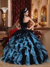 Aqua And Black Ruffled Skirt Designer Quince Dress For Winter