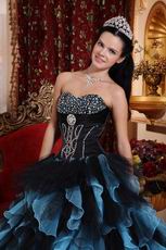 Aqua And Black Ruffled Skirt Designer Quince Dress For Winter