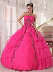 Deep Pink Organza Paillette Puffy Skirt Quinceanera Girls Dress