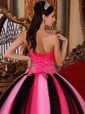 Contast Color Pink And Black Princess Ball Gown Prom Dress