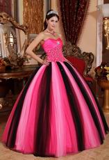 Contast Color Pink And Black Princess Ball Gown Prom Dress