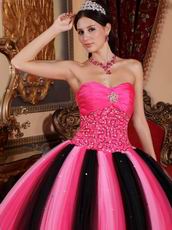 Contast Color Pink And Black Princess Ball Gown Prom Dress