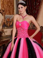 Contast Color Pink And Black Princess Ball Gown Prom Dress