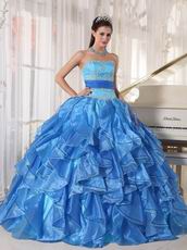 Muliti Blue Organza Fabric Clearance Quince Theme Dresses