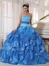 Muliti Blue Organza Fabric Clearance Quince Theme Dresses