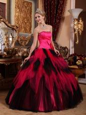 Black and Deep Pink Cascade Girl Quinceanera Dress For Cheap