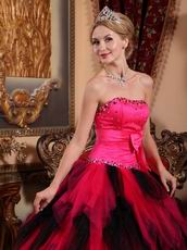 Black and Deep Pink Cascade Girl Quinceanera Dress For Cheap