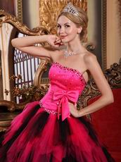 Black and Deep Pink Cascade Girl Quinceanera Dress For Cheap