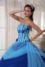 Sky Blue And Dark Blue Quinceanera Dress With Puffy Skirt