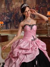 Pink Bodice Open Skirt with Black Applique Tulle Quinceanera Ceremony Wear